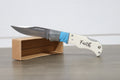 Engraved Bone Handled Knife with Teal Accent