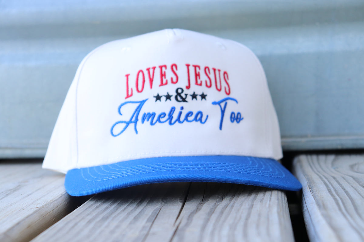 Loves Jesus and America Too Canvas Embroidered Hat