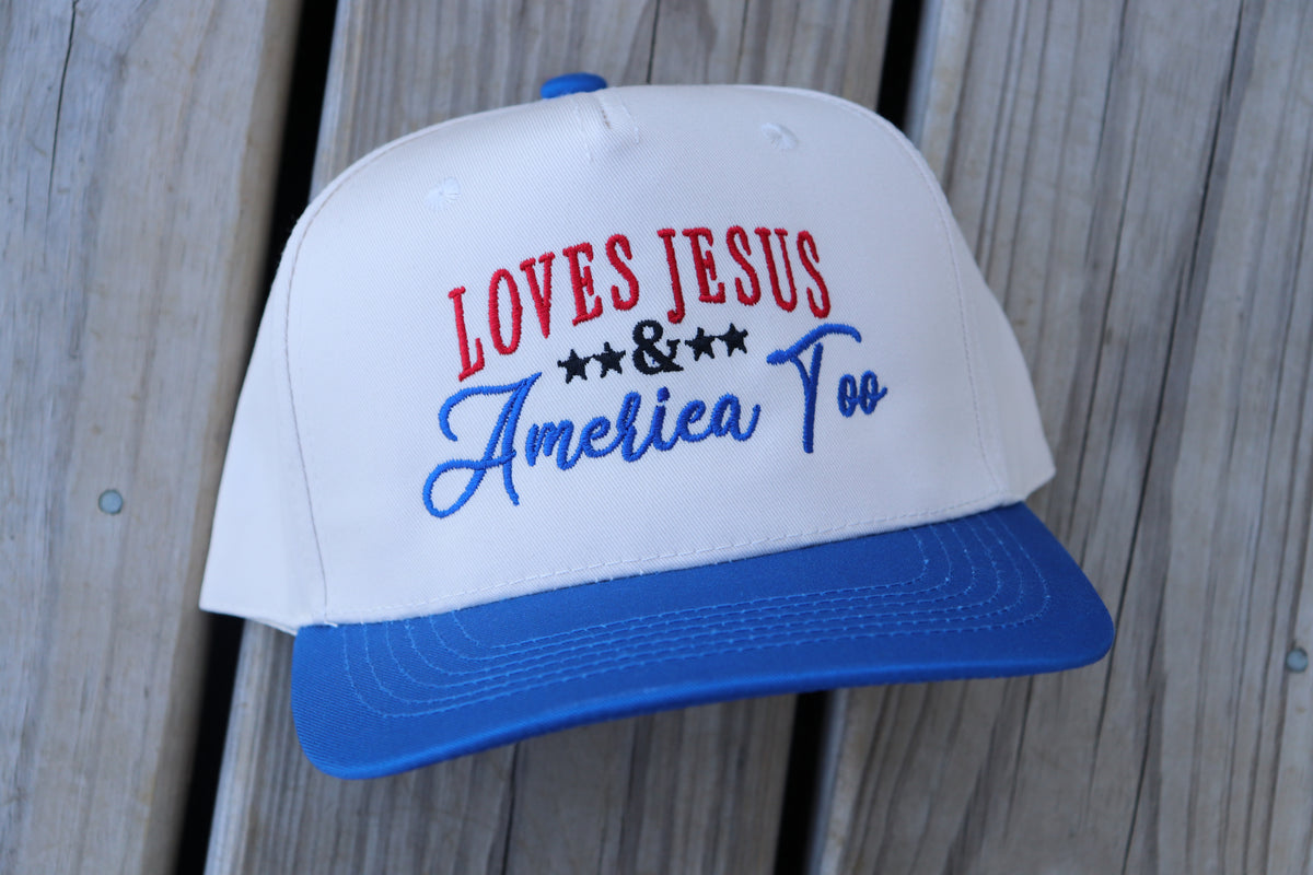 Loves Jesus and America Too Canvas Embroidered Hat