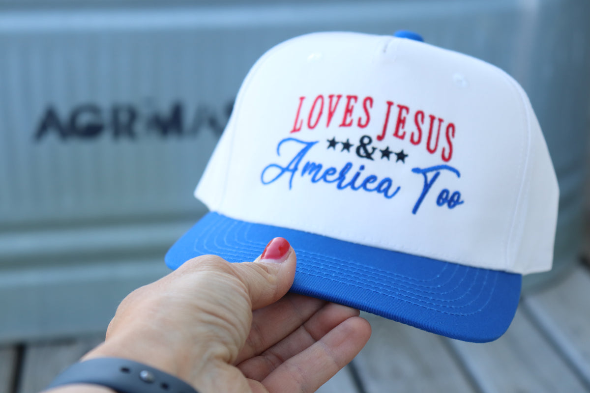 Loves Jesus and America Too Canvas Embroidered Hat