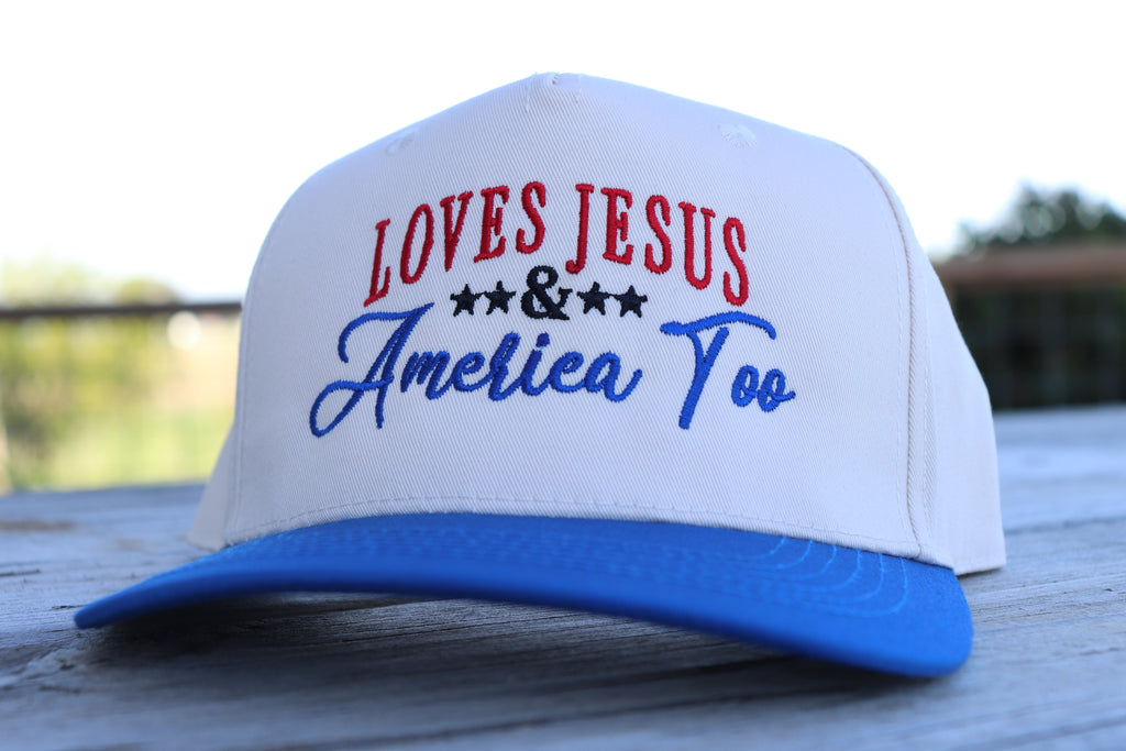 Loves Jesus and America Too Canvas Embroidered Hat