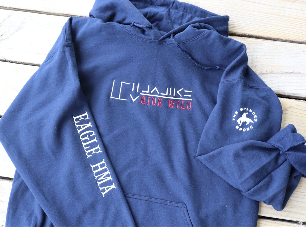 Blue wild horse mustang HMA embroidered sweatshirt hoodie The Branded Bronc