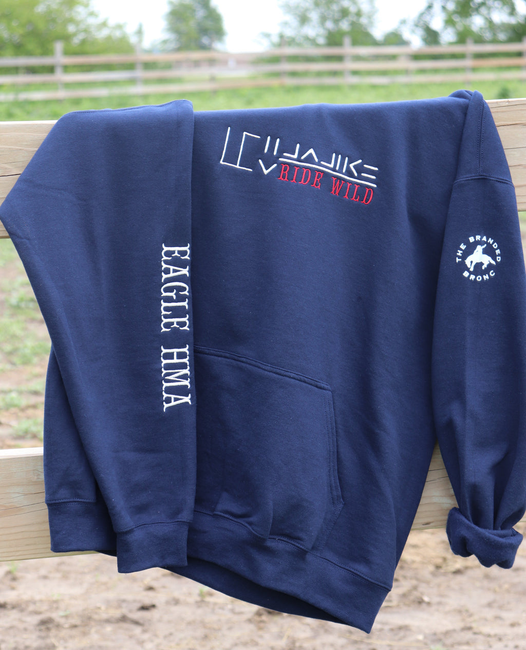 Blue wild horse mustang HMA embroidered sweatshirt hoodie The Branded Bronc