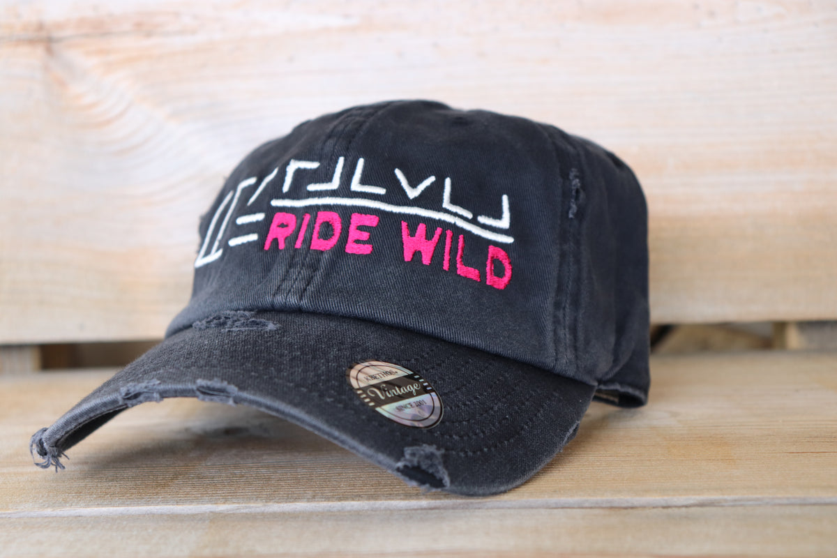 Ride Wild Distressed Unstructured Hat | Custom Mustang Freeze Brand