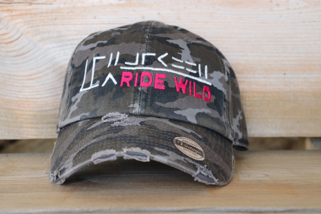Ride Wild Distressed Unstructured Hat | Custom Mustang Freeze Brand