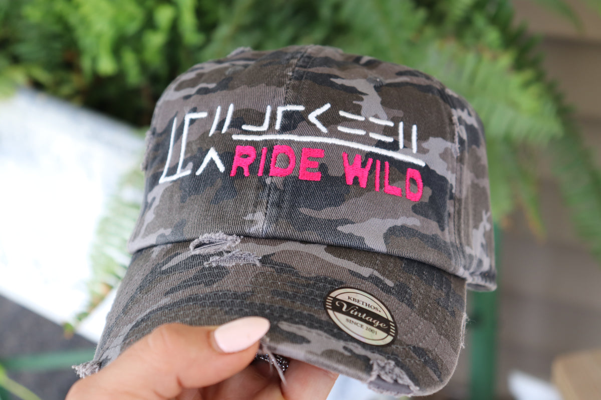 Ride Wild Distressed Unstructured Hat | Custom Mustang Freeze Brand