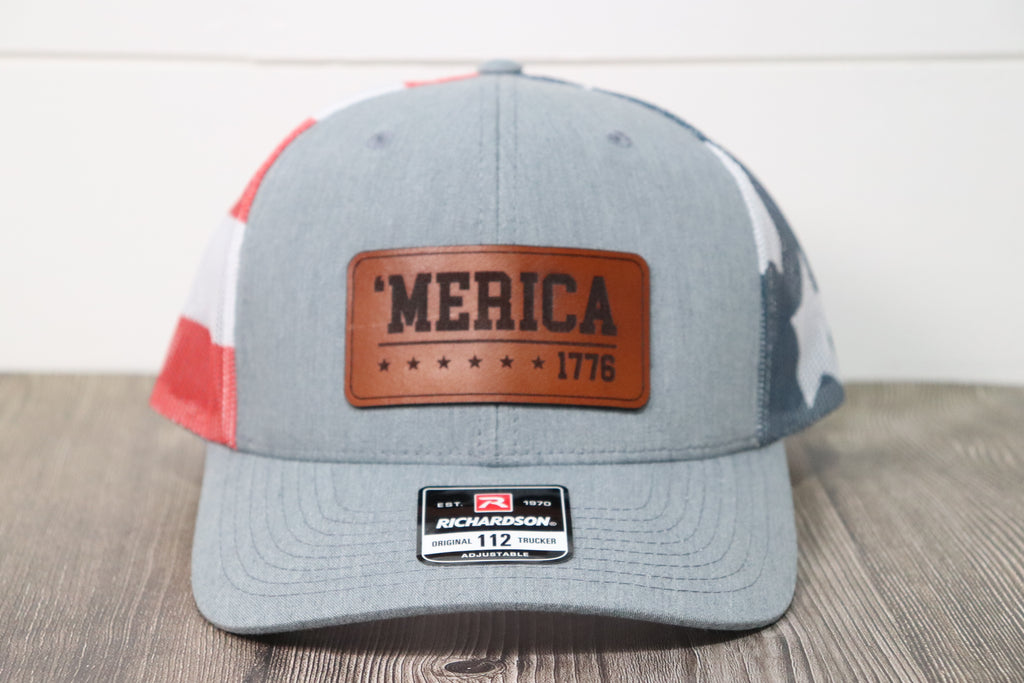 'Merica Leather Patch Hat | Flag Printed Mesh Richardson