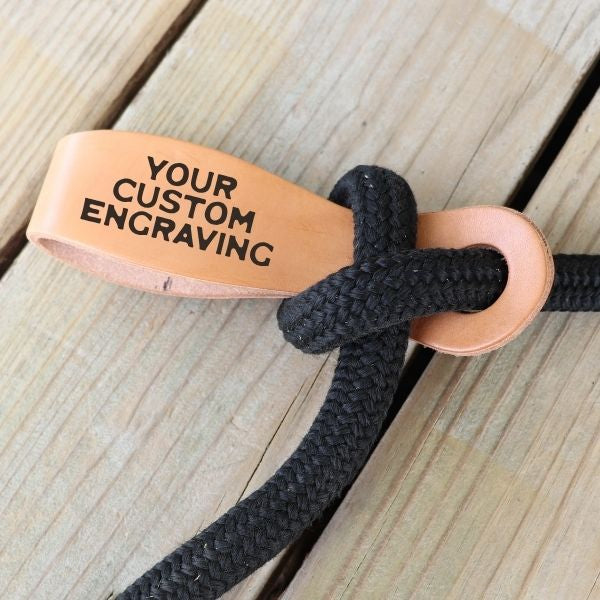 Custom Text or Logo Slobber Straps | Engraved Veg Tanned Leather