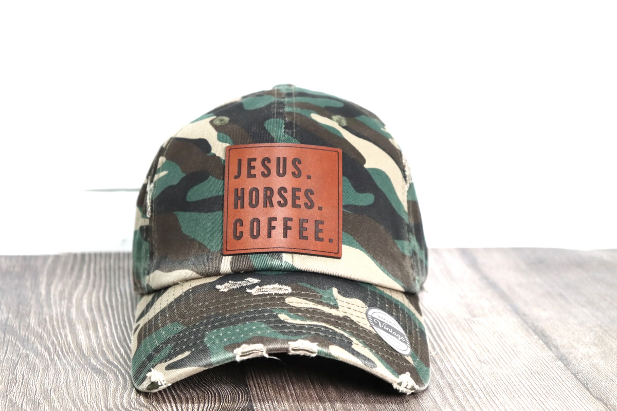 Jesus, Horses, and Coffee Leather Patch Hat