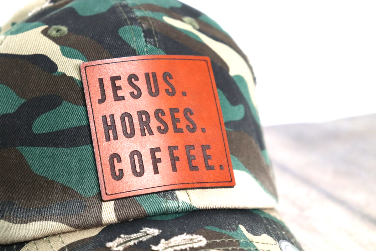 Jesus, Horses, and Coffee Leather Patch Hat