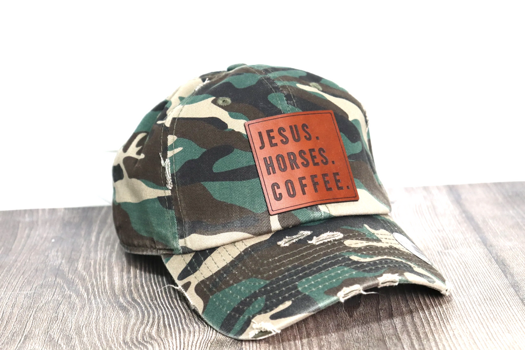 Jesus, Horses, and Coffee Leather Patch Hat